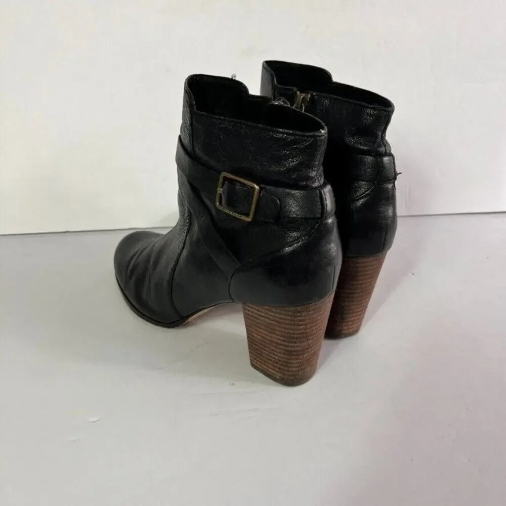 Cole Haan Bootie Women 9.5 B Black Leather Cassidy Side Zip Straps Ankle D41598